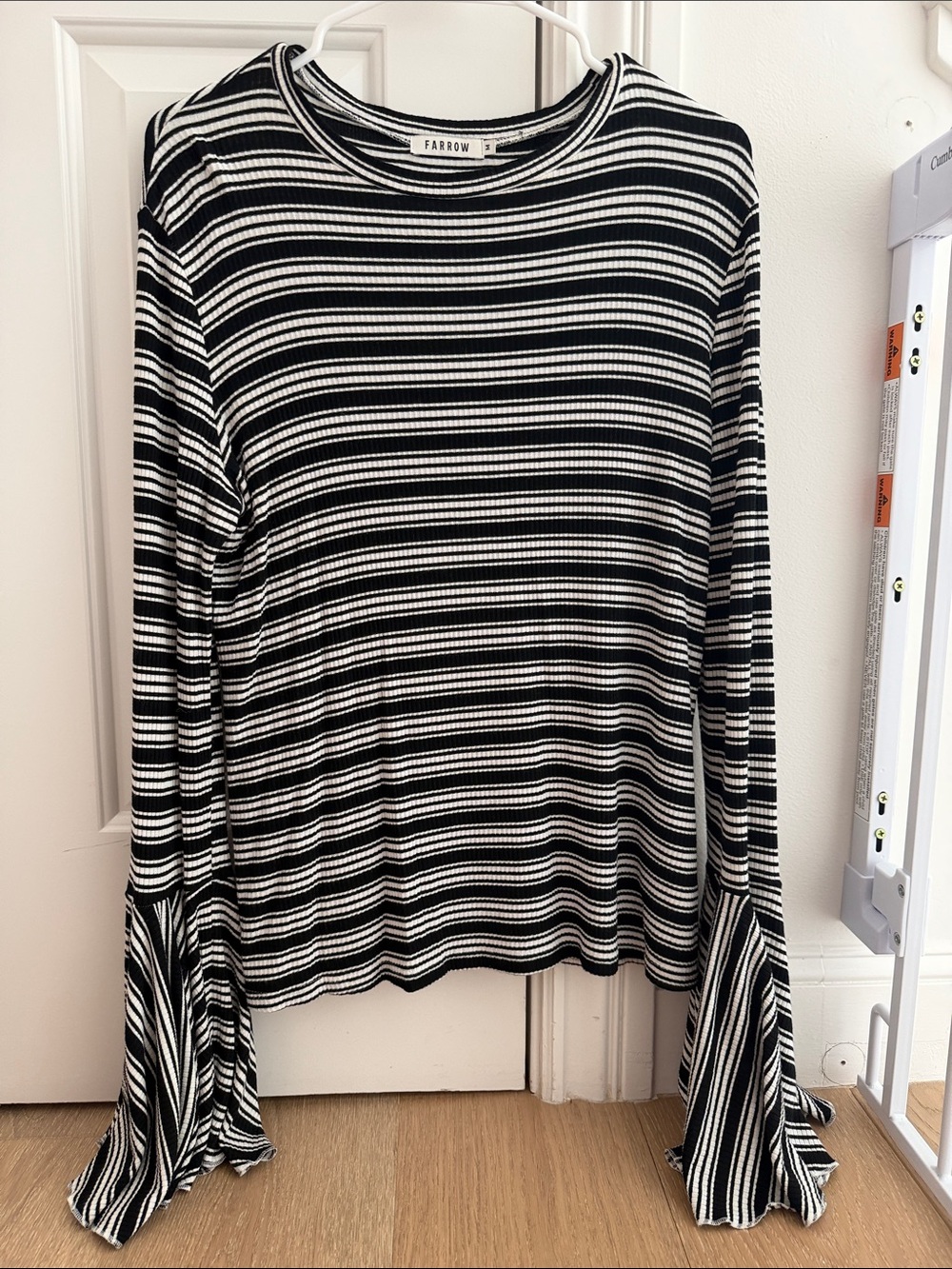 Farrow - Black & White Striped Long Sleeve Top with Flared Cuffs